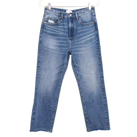 DRIFTWOOD Royce Jean Medium Blue Wash Straight Leg Raw Hem Cotton Women's 26 - Picture 2 of 5